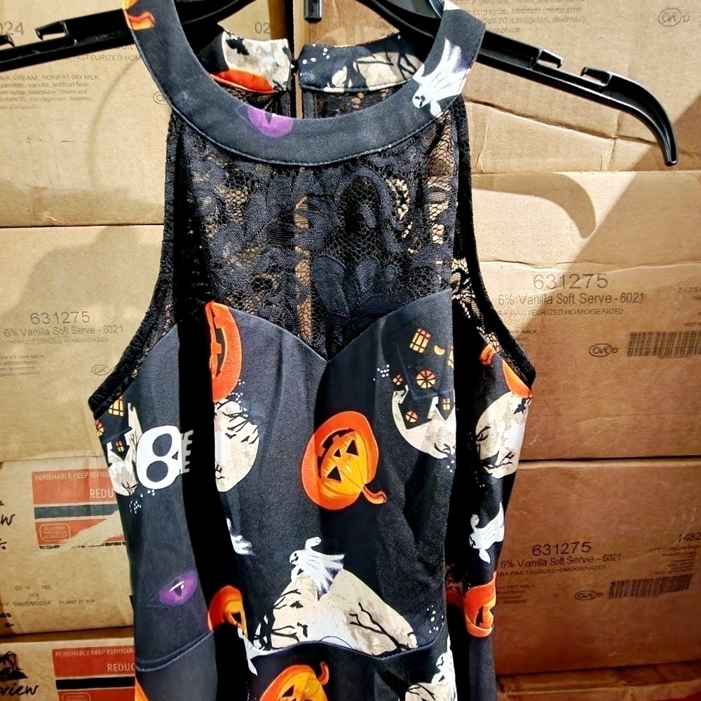 Bbonfinedress Halloween Black All-Over Print Sleeveless Dress Women's XS EUC - Picture 3 of 9